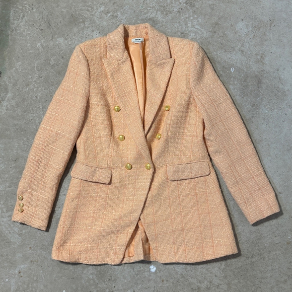 Jason Wu Tweed Double Breasted Blazer Women’s Medium Orange Gold Plaid Buttons